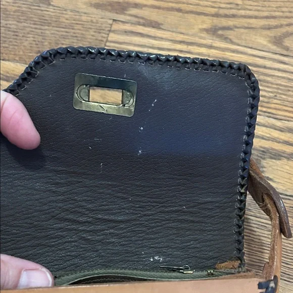 Handcrafted Leather Clutch Small Brown Floral Detail Adjustable Strap - Picture 5 of 9